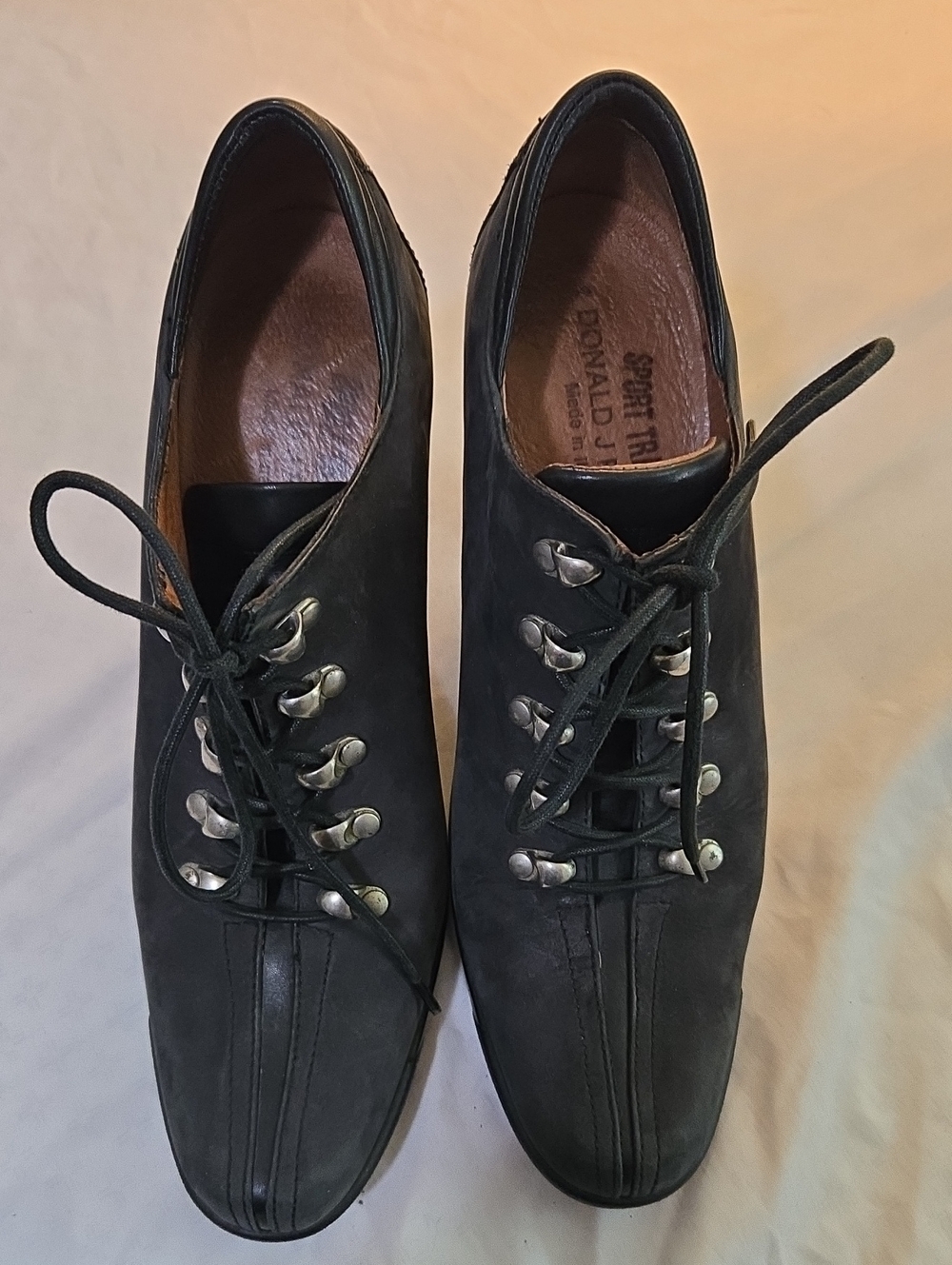 Donald J. Pilner Women's Brushed Black Leather Lace-Up Heels